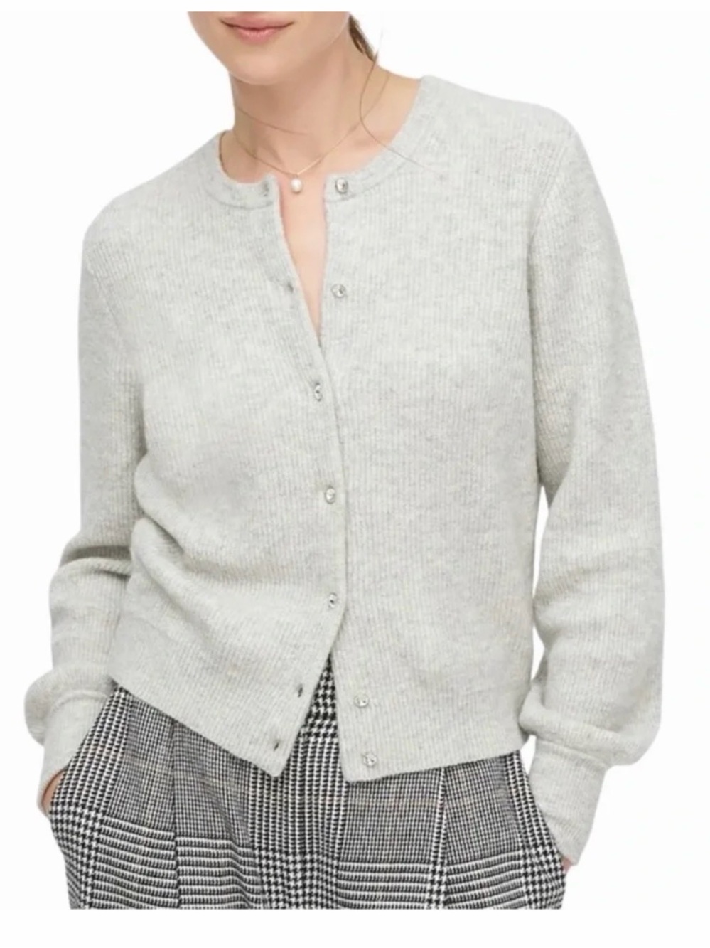 J Crew Light Gray Crewneck Button-Front Women's Sweater - NWT